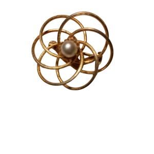 Vintage Faux Pearl Multi Circle Gold Tone Brooch Circa 1950's